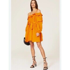 Revolve Marissa Webb Belted Dress Linen Sz 4 Colorful Orange Flirty Coquette